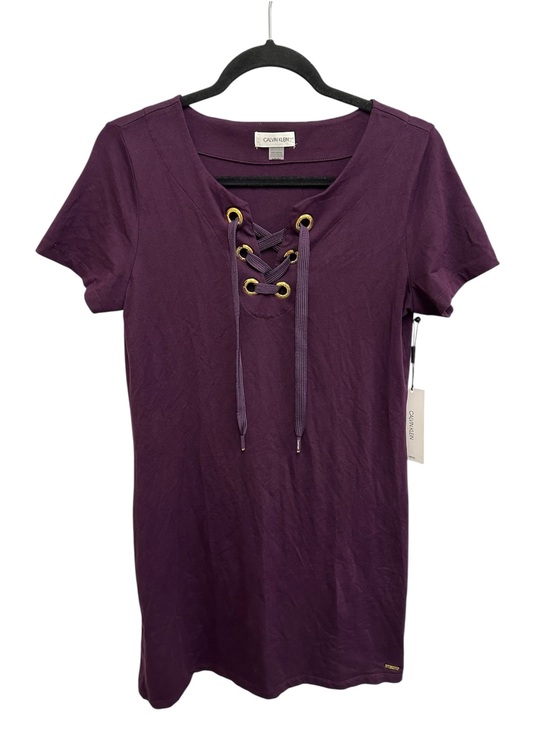 Calvin Klein Dresses & Skirts - Calvin Klein plum purple lace up front dress with drawstring tie Size M NEW